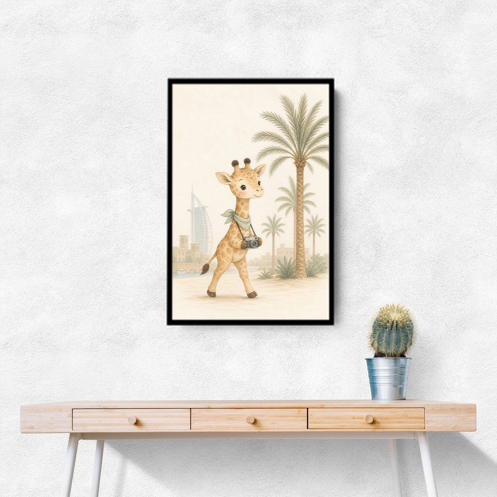 Giraffe Palm Walk Childrens Wall Art Print