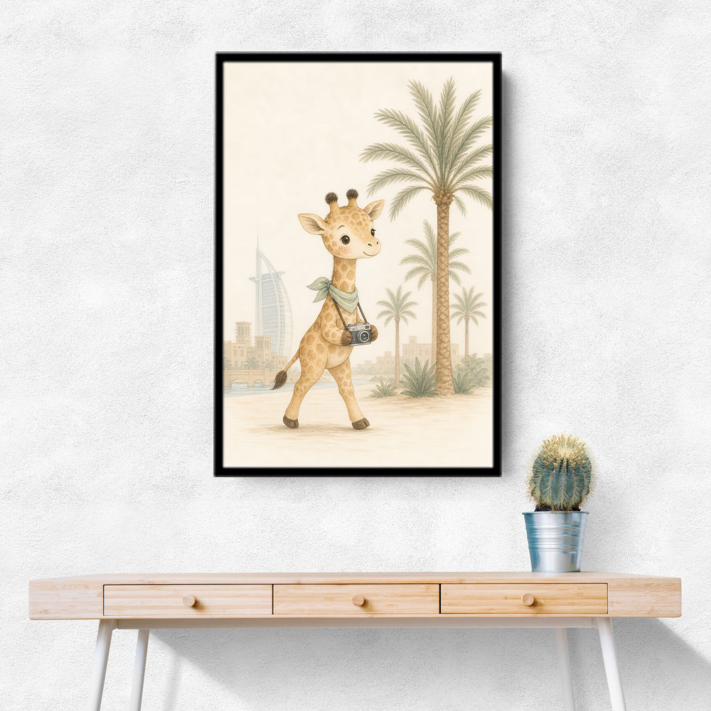 Giraffe Palm Walk Childrens Wall Art Print