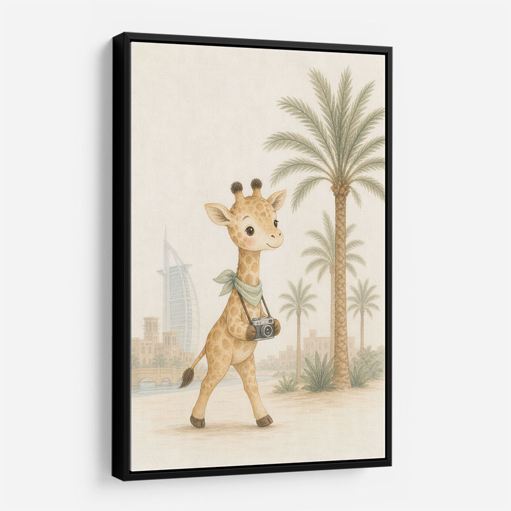 Giraffe Palm Walk Childrens Wall Art Print