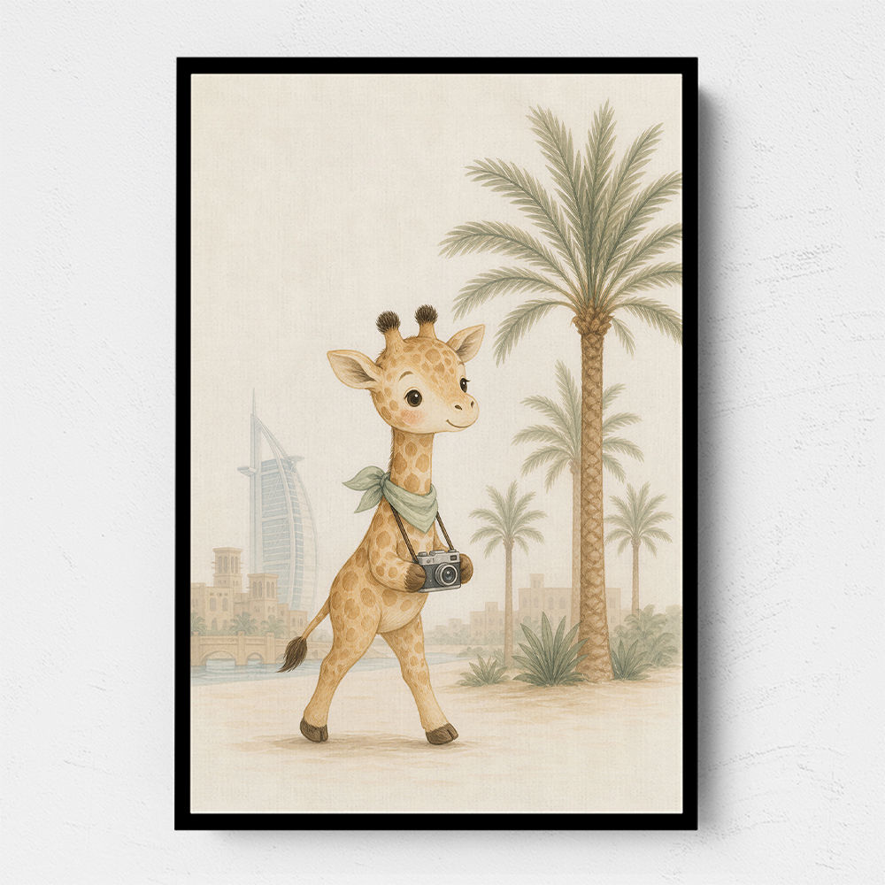 Giraffe Palm Walk Childrens Wall Art Print