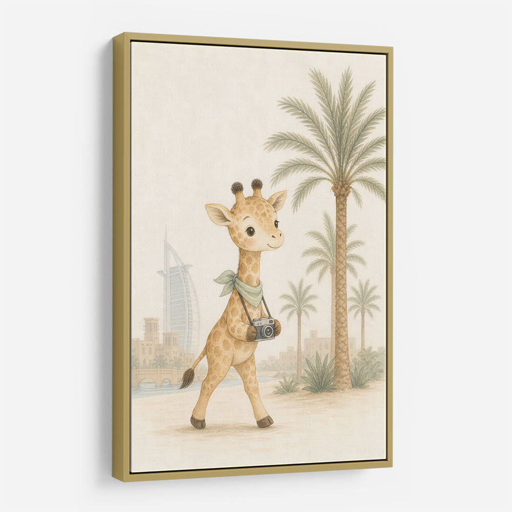 Giraffe Palm Walk Childrens Wall Art Print
