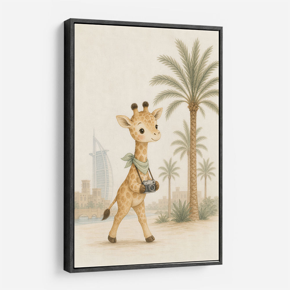 Giraffe Palm Walk Childrens Wall Art Print