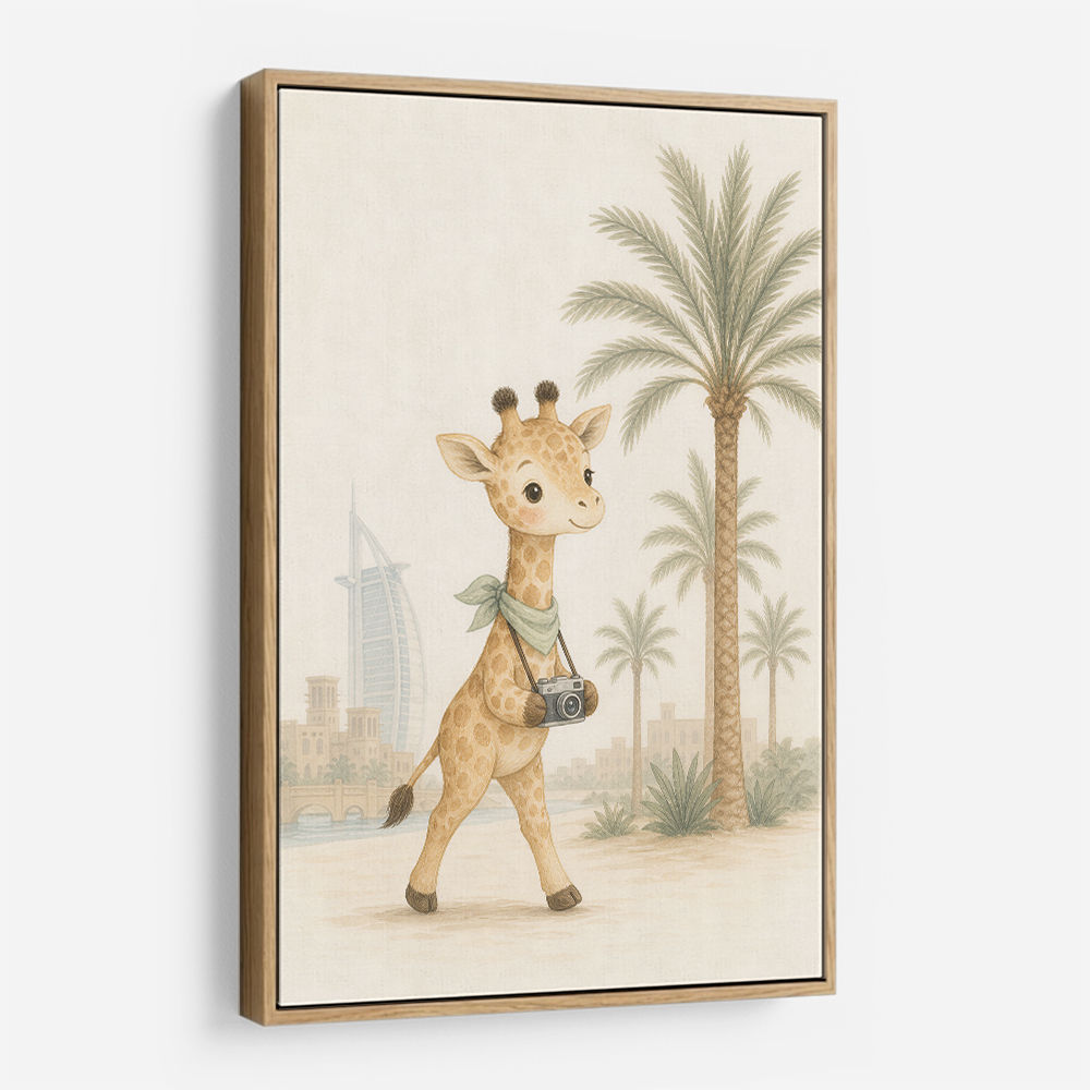 Giraffe Palm Walk Childrens Wall Art Print