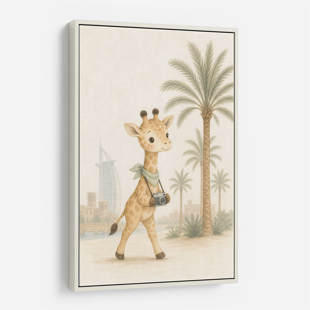Giraffe Palm Walk Childrens Wall Art Print