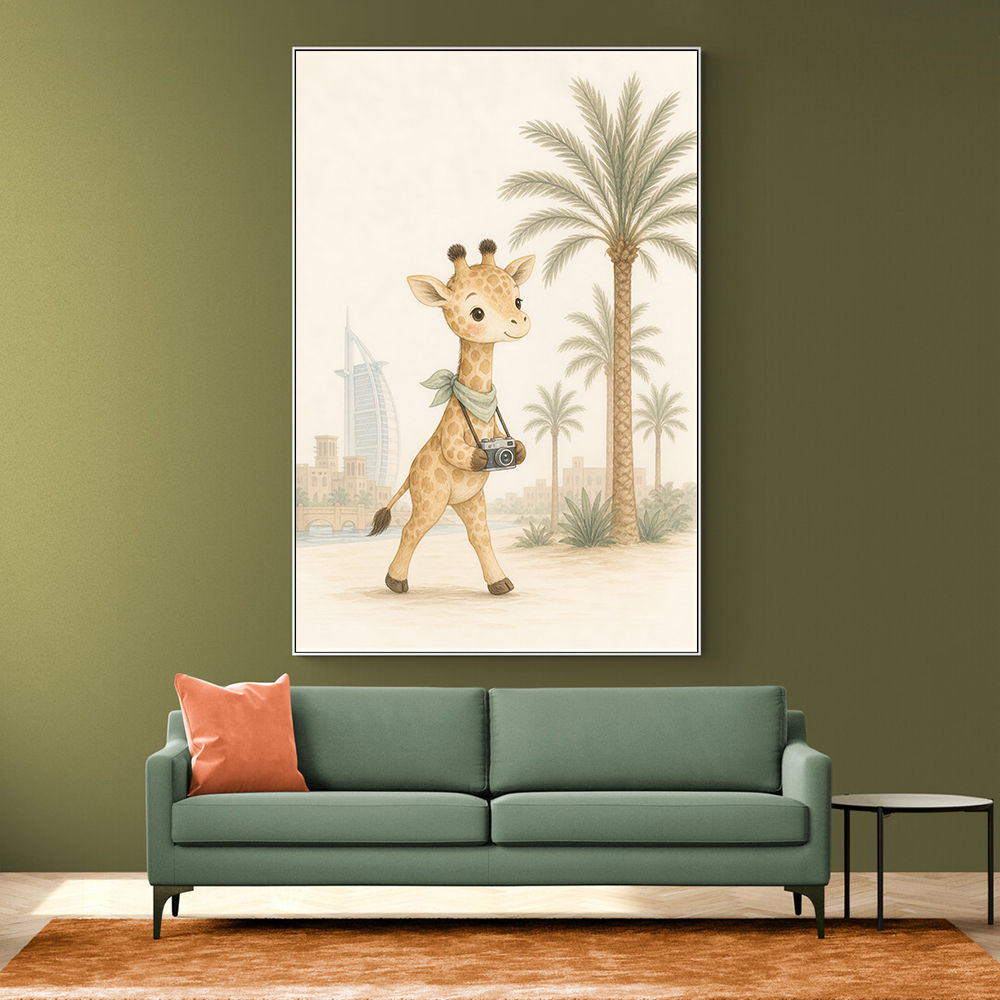 Giraffe Palm Walk Childrens Wall Art Print