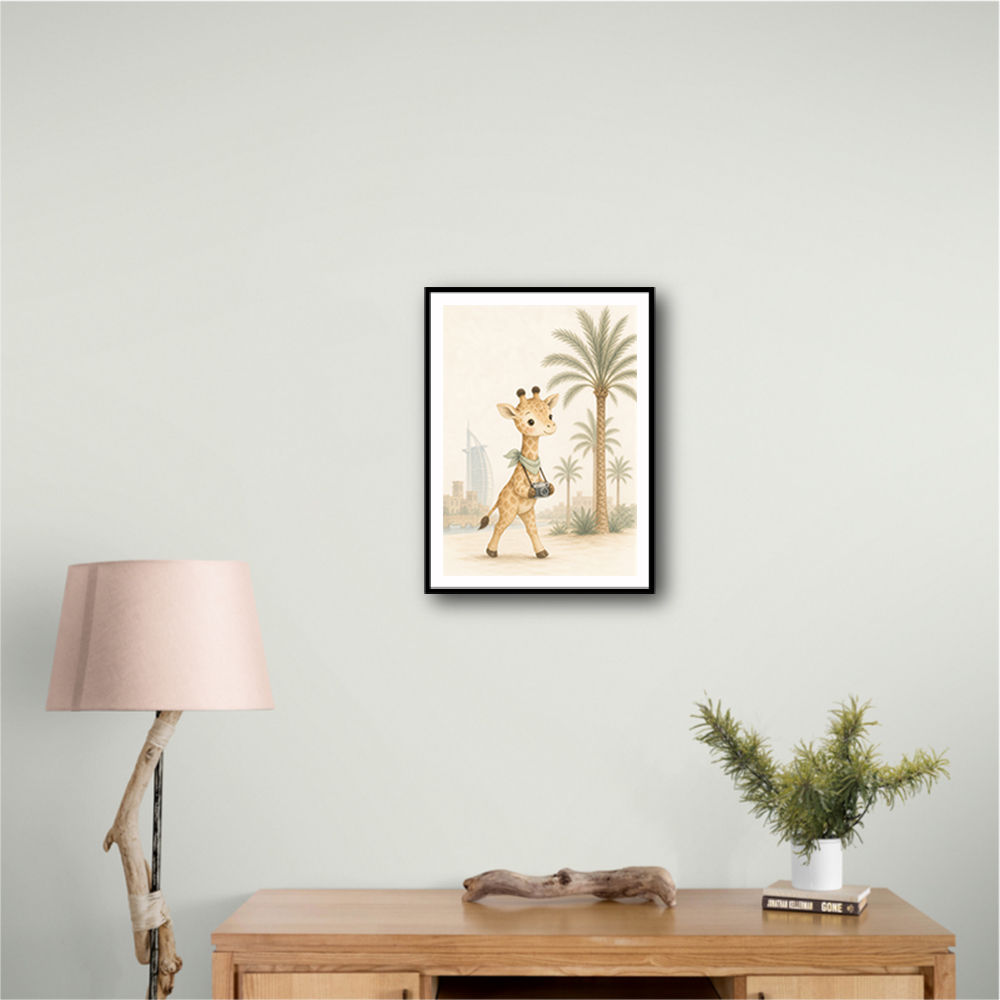 Giraffe Palm Walk Childrens Wall Art Print