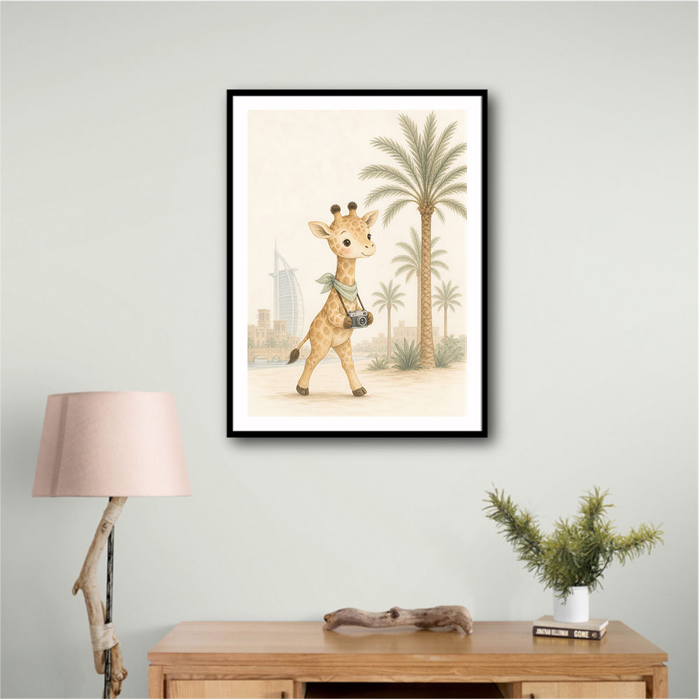 Giraffe Palm Walk Childrens Wall Art Print