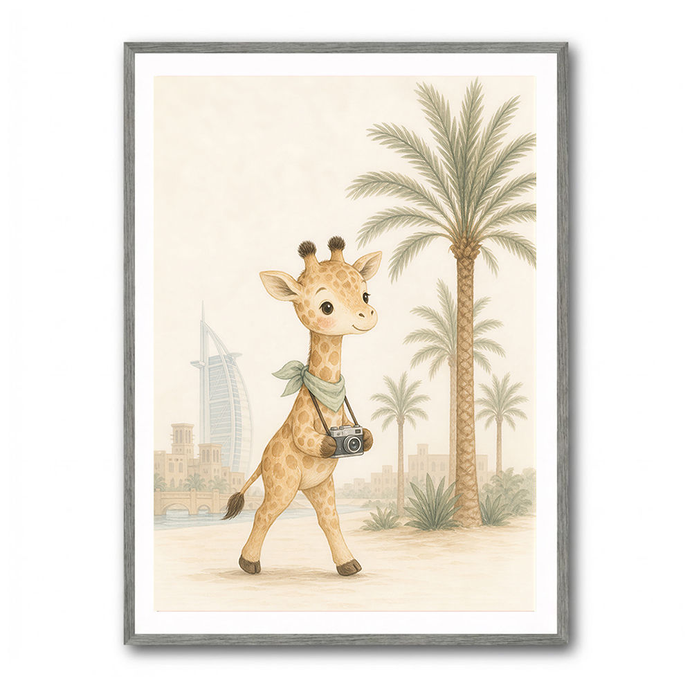 Giraffe Palm Walk Childrens Wall Art Print