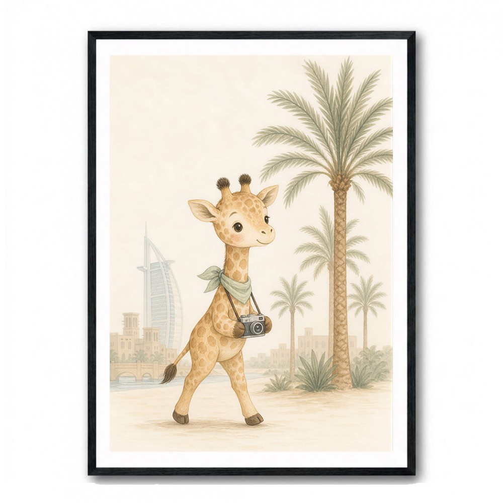 Giraffe Palm Walk Childrens Wall Art Print