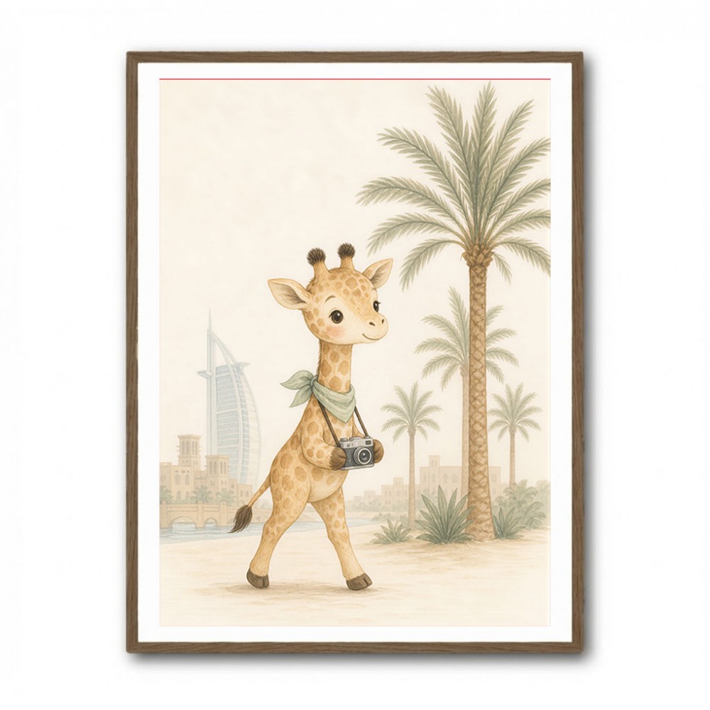 Giraffe Palm Walk Childrens Wall Art Print