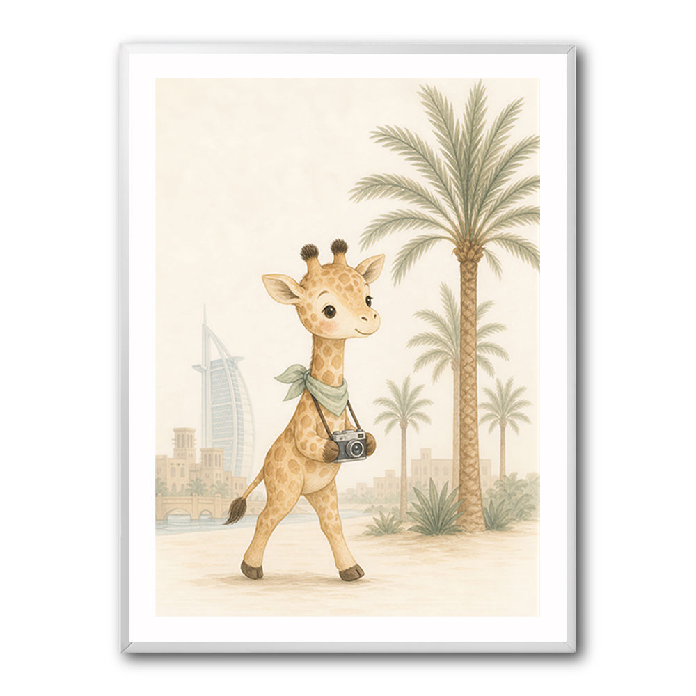 Giraffe Palm Walk Childrens Wall Art Print