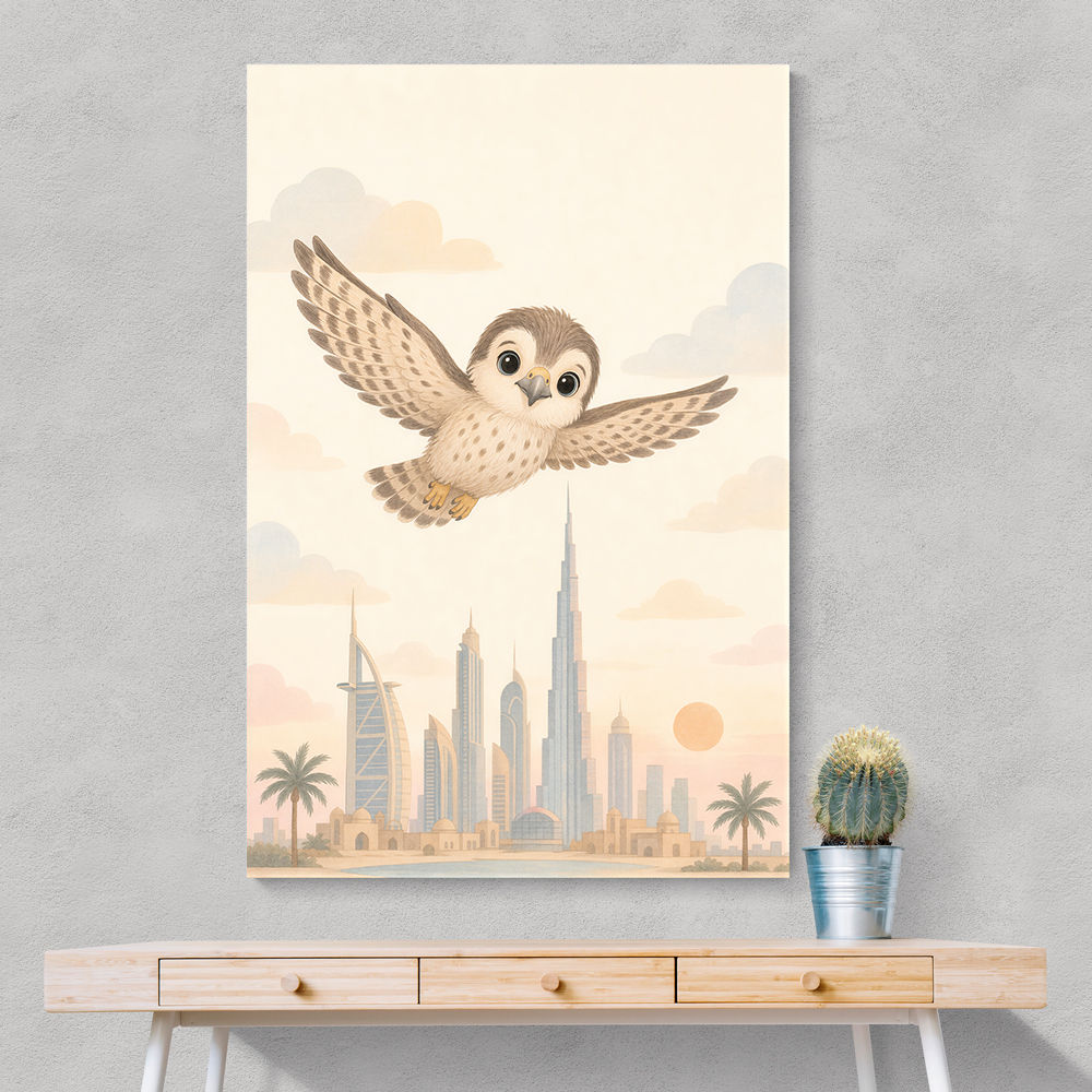 Little Falcon Over Dubai Childrens Wall Art Print