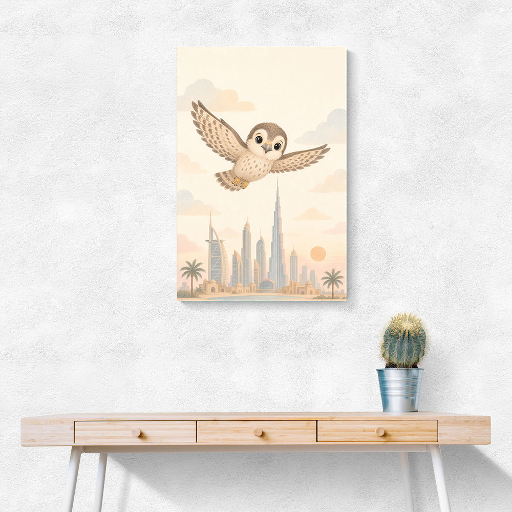 Little Falcon Over Dubai Childrens Wall Art Print