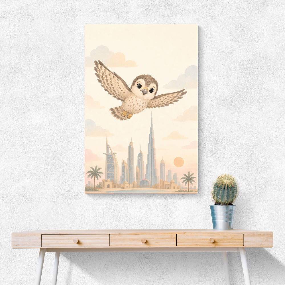 Little Falcon Over Dubai Childrens Wall Art Print