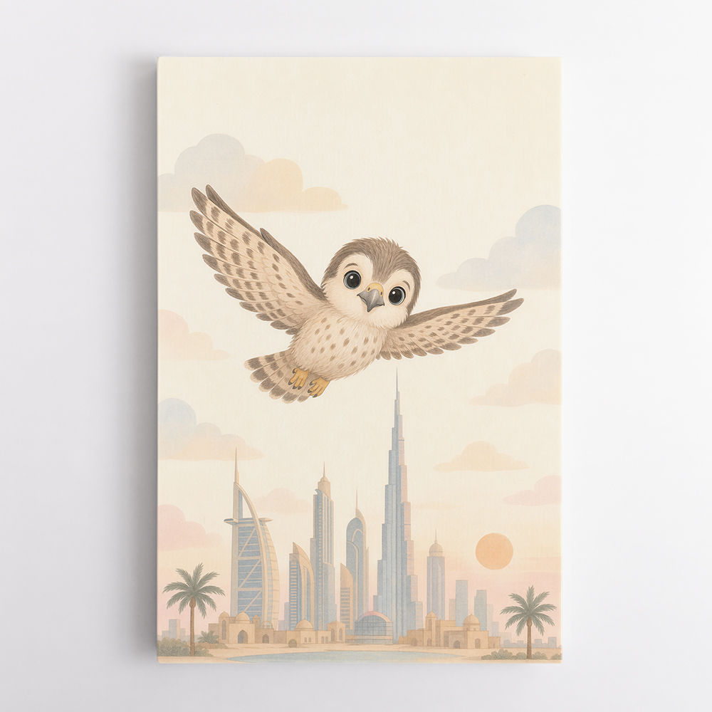 Little Falcon Over Dubai Childrens Wall Art Print