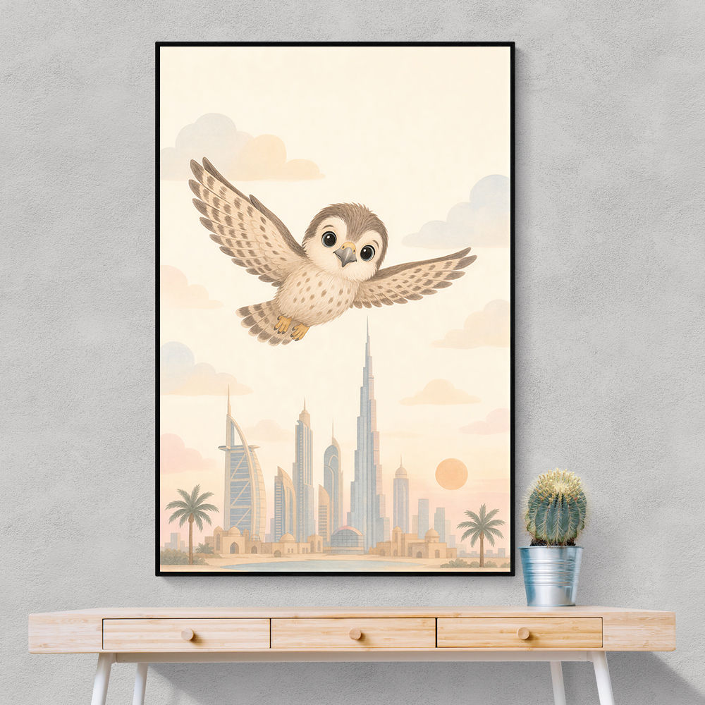 Little Falcon Over Dubai Childrens Wall Art Print