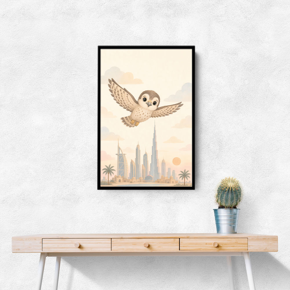Little Falcon Over Dubai Childrens Wall Art Print