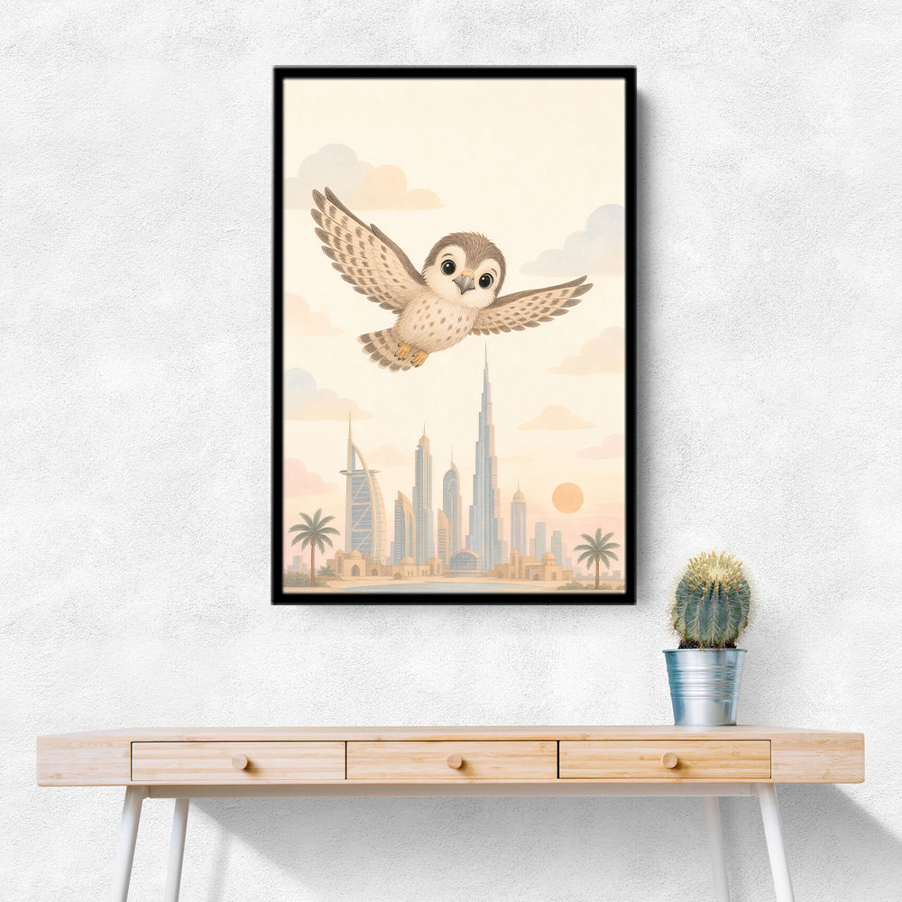Little Falcon Over Dubai Childrens Wall Art Print