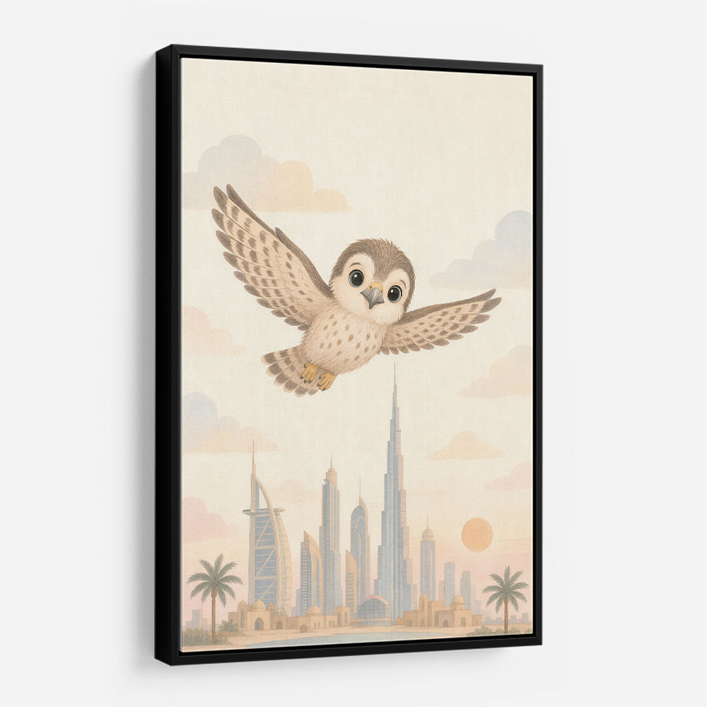 Little Falcon Over Dubai Childrens Wall Art Print
