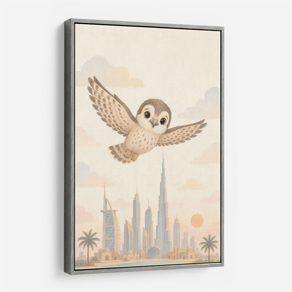 Little Falcon Over Dubai Childrens Wall Art Print