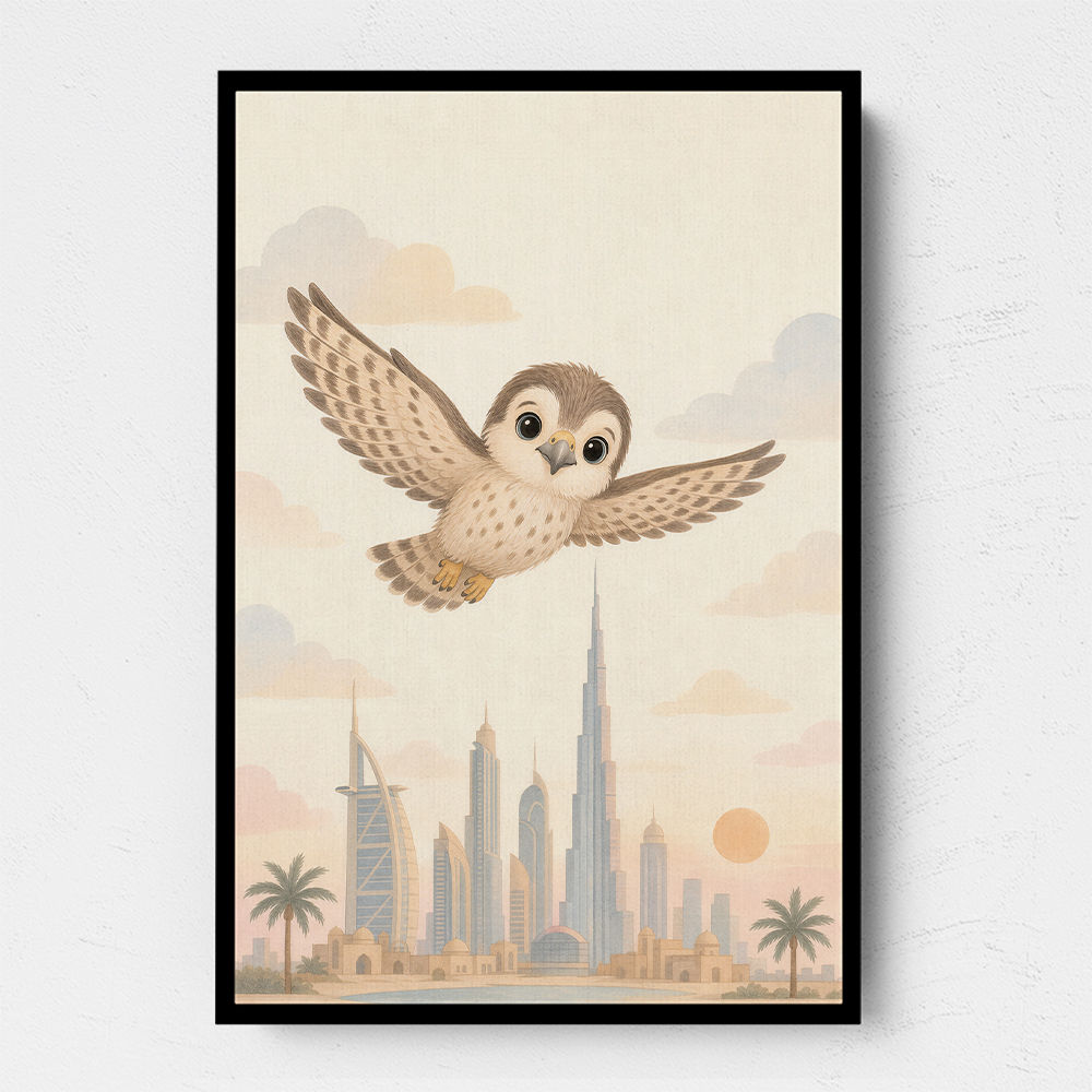 Little Falcon Over Dubai Childrens Wall Art Print