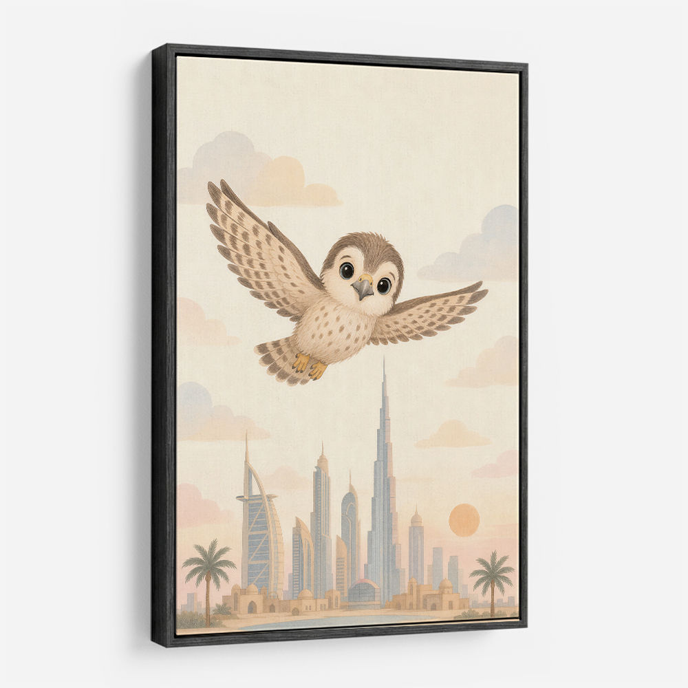Little Falcon Over Dubai Childrens Wall Art Print
