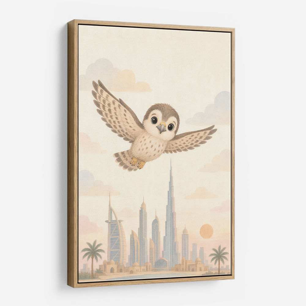 Little Falcon Over Dubai Childrens Wall Art Print