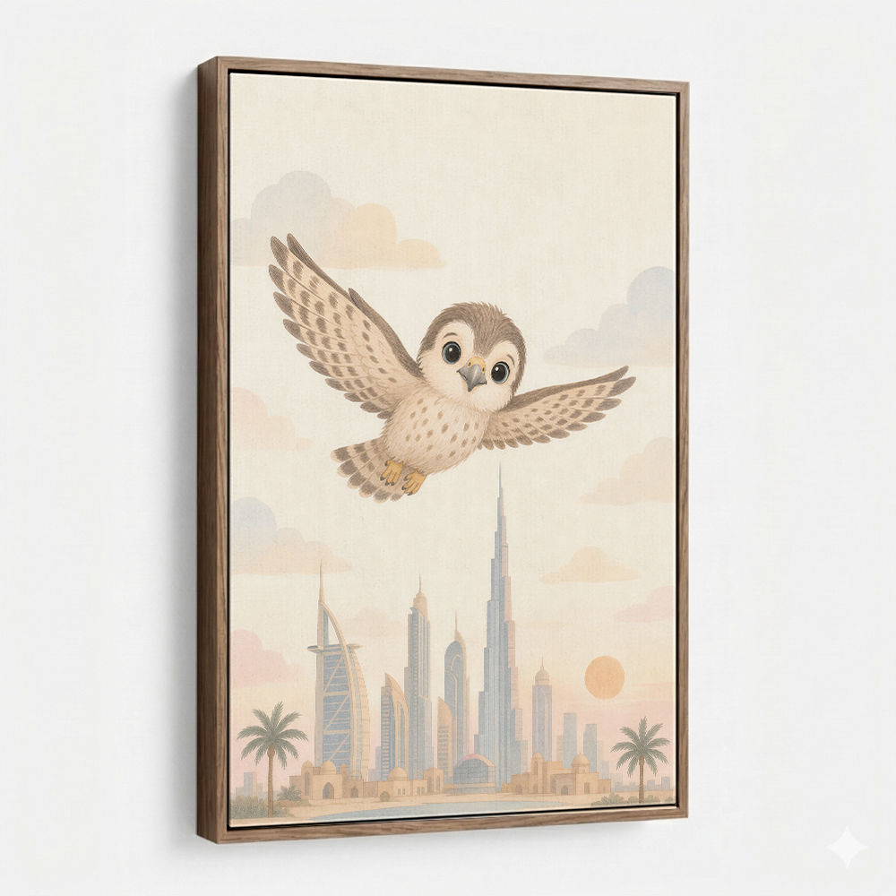 Little Falcon Over Dubai Childrens Wall Art Print