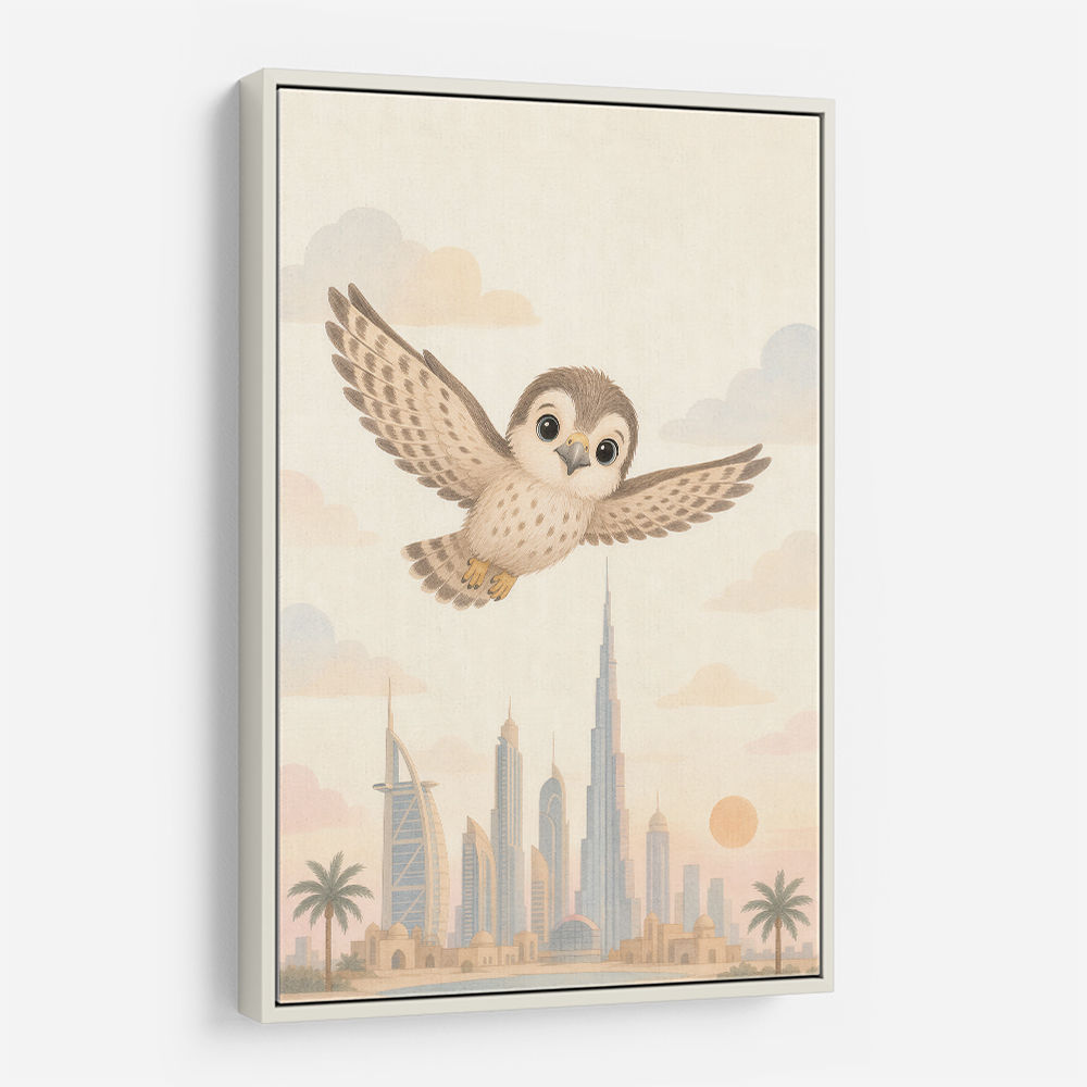 Little Falcon Over Dubai Childrens Wall Art Print