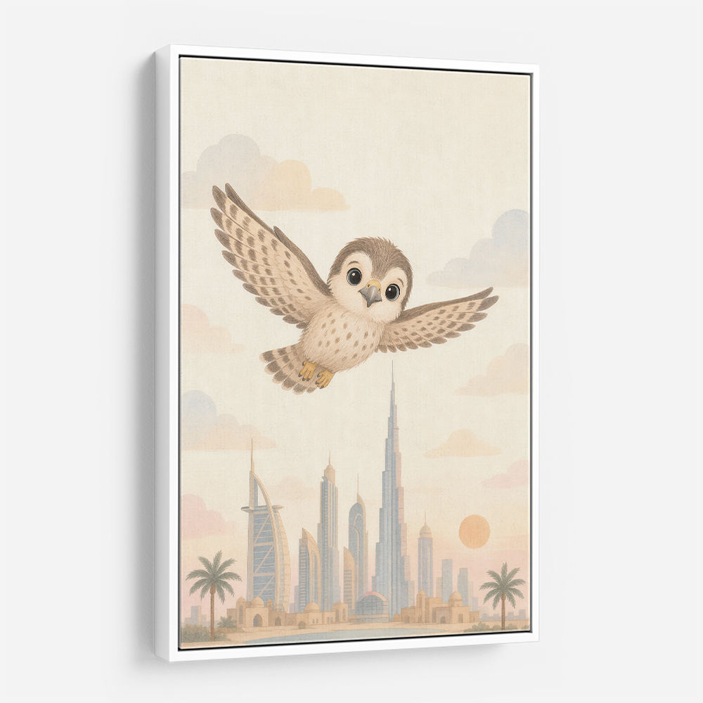 Little Falcon Over Dubai Childrens Wall Art Print
