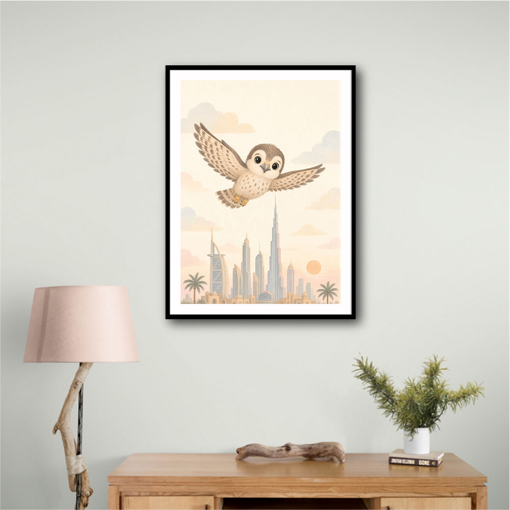 Little Falcon Over Dubai Childrens Wall Art Print