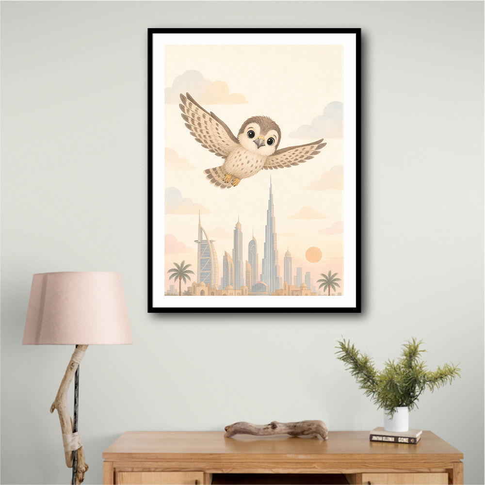 Little Falcon Over Dubai Childrens Wall Art Print