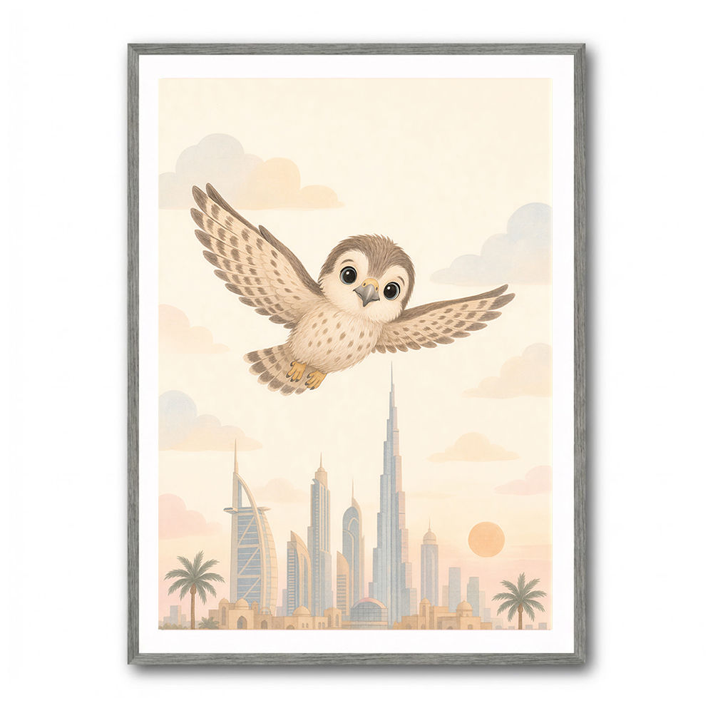 Little Falcon Over Dubai Childrens Wall Art Print