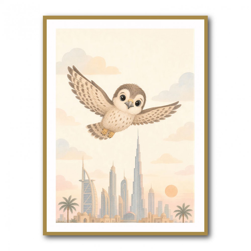 Little Falcon Over Dubai Childrens Wall Art Print