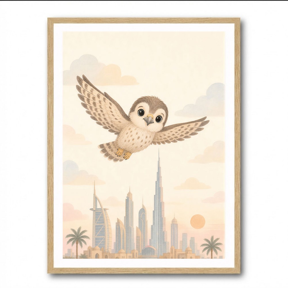 Little Falcon Over Dubai Childrens Wall Art Print