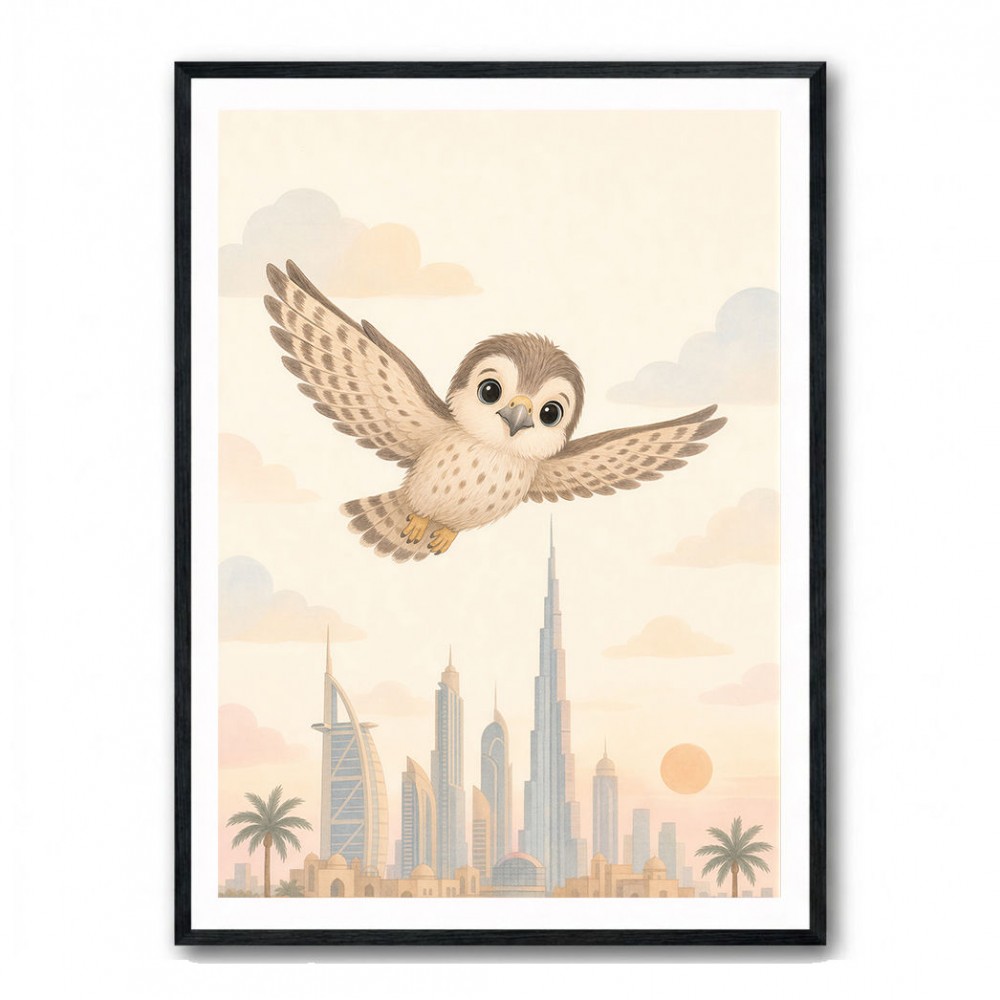 Little Falcon Over Dubai Childrens Wall Art Print