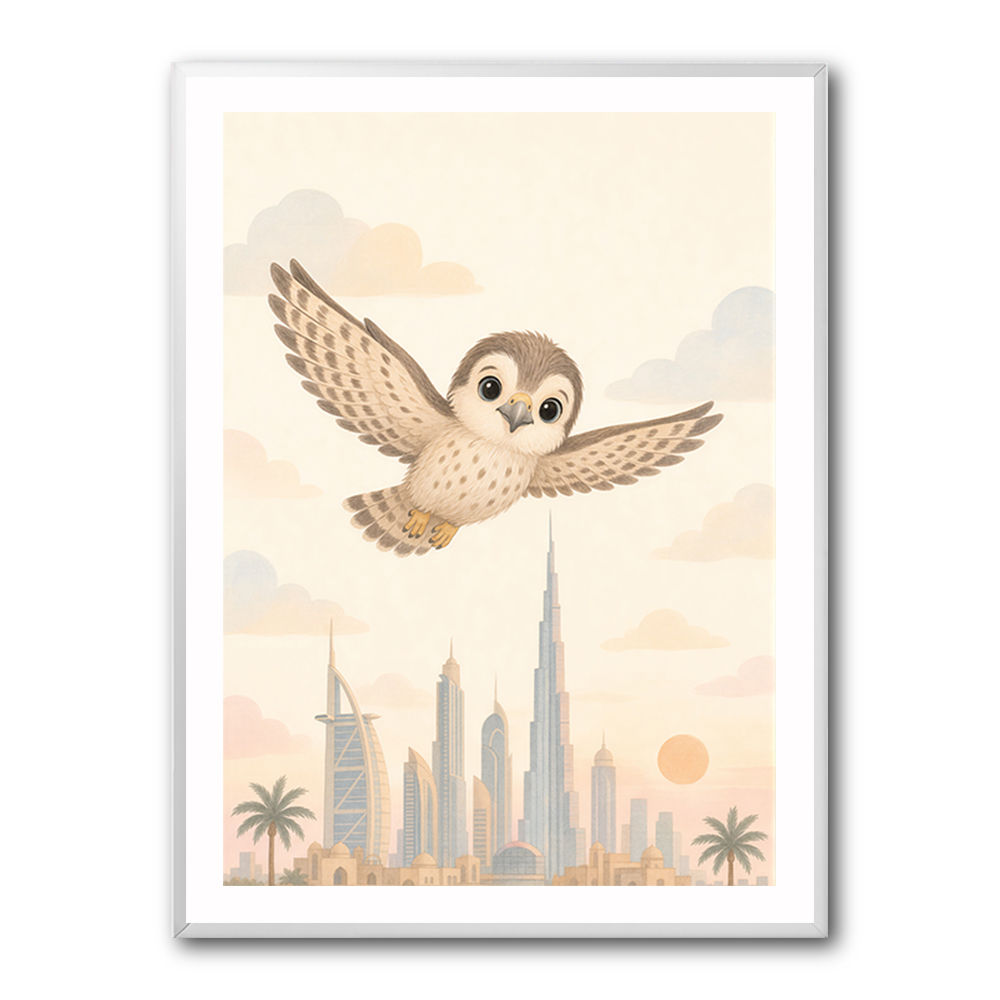 Little Falcon Over Dubai Childrens Wall Art Print