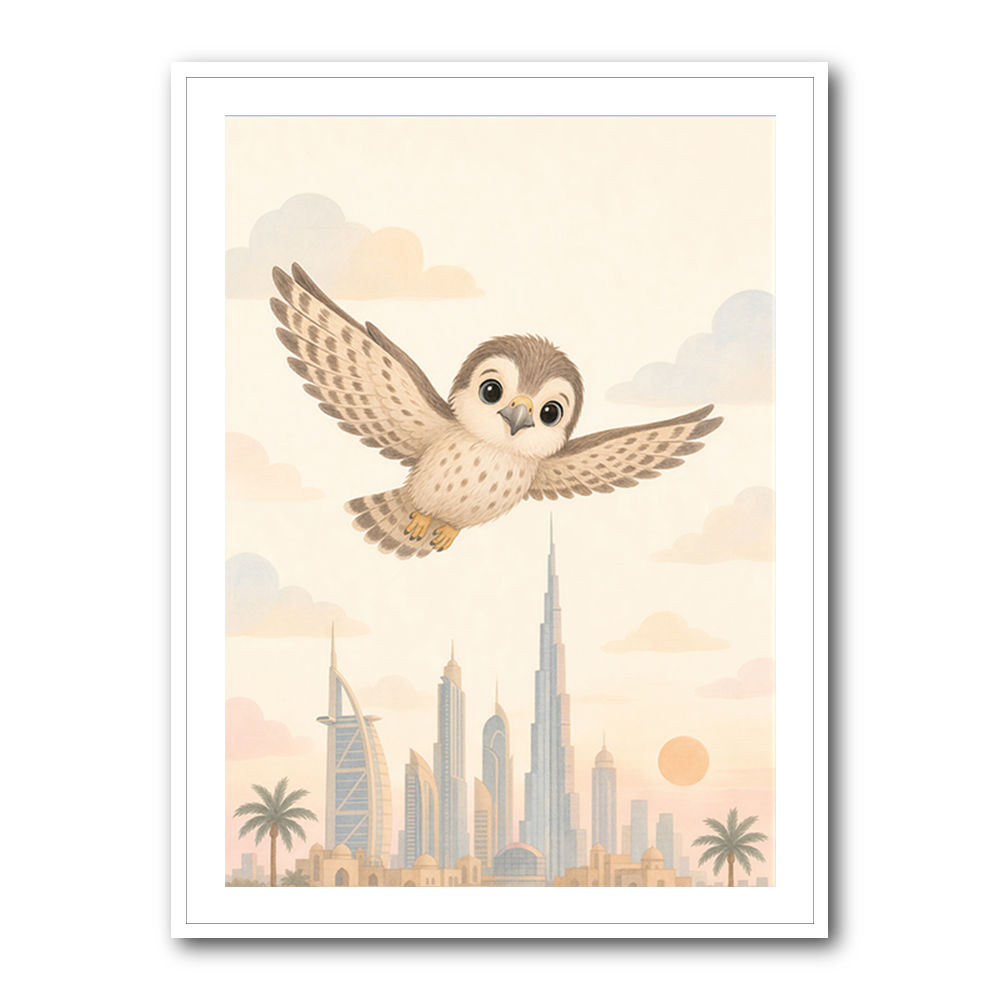 Little Falcon Over Dubai Childrens Wall Art Print