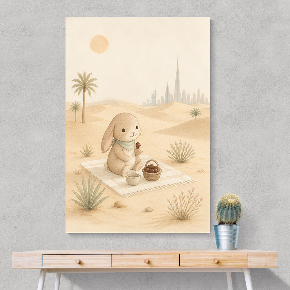 Rabbit Desert Picnic Childrens Wall Art Print