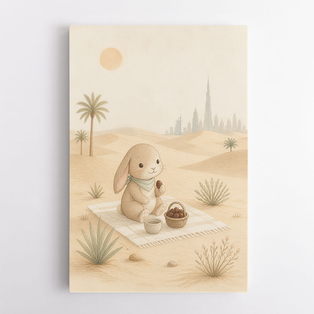 Rabbit Desert Picnic Childrens Wall Art Print