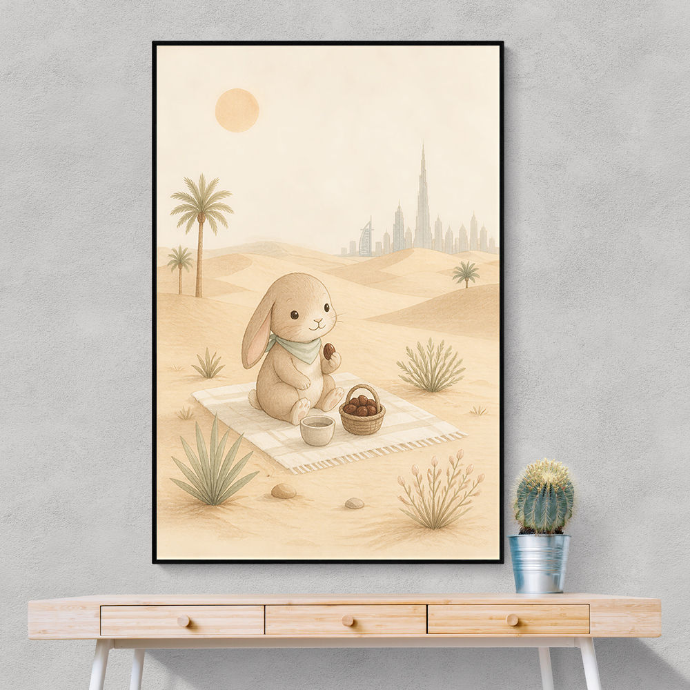 Rabbit Desert Picnic Childrens Wall Art Print