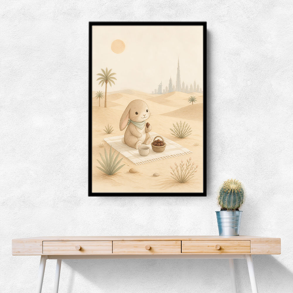 Rabbit Desert Picnic Childrens Wall Art Print