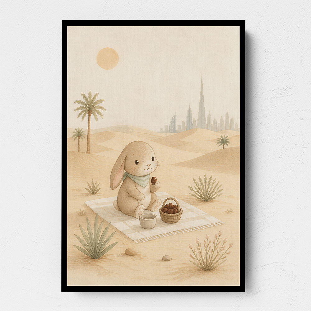 Rabbit Desert Picnic Childrens Wall Art Print