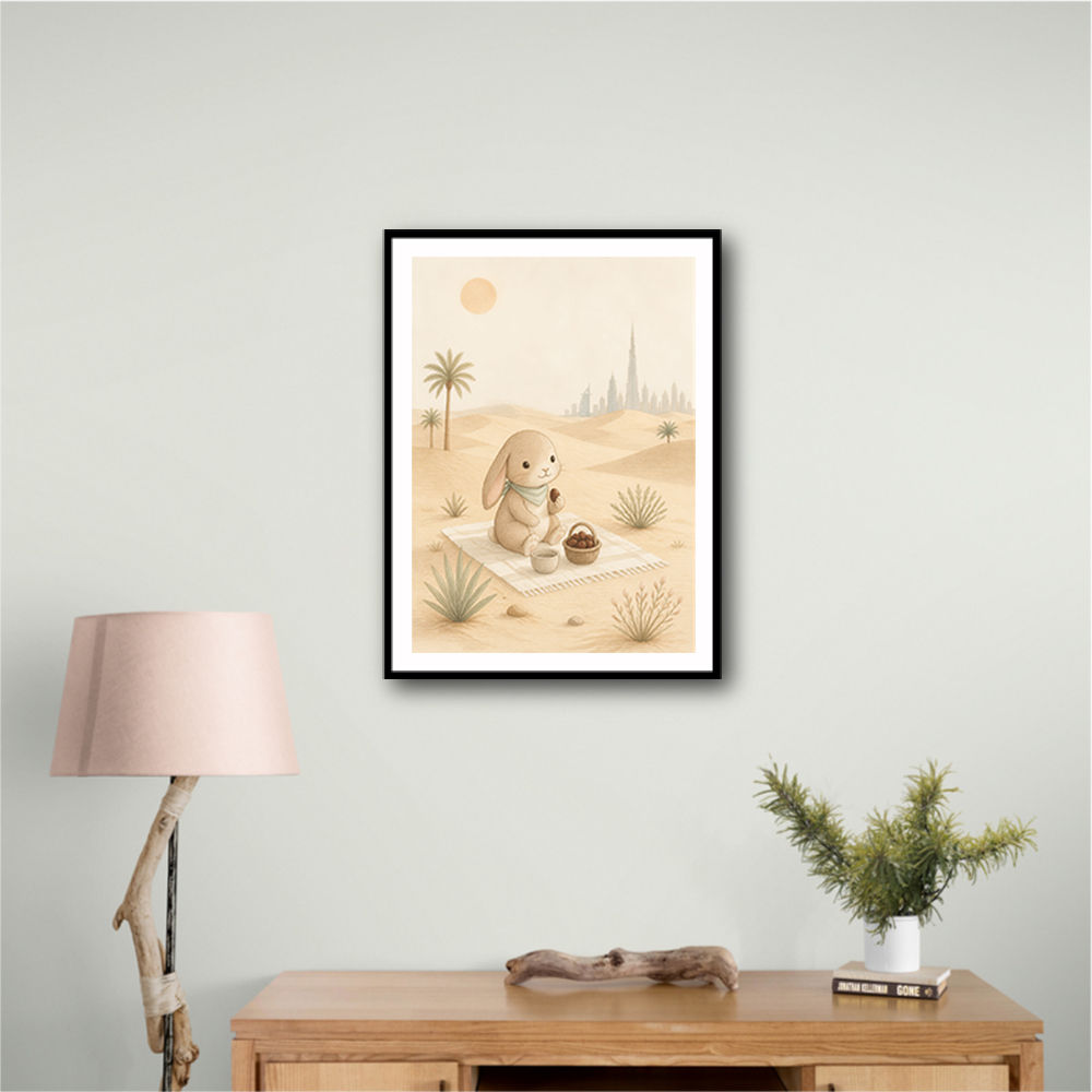 Rabbit Desert Picnic Childrens Wall Art Print