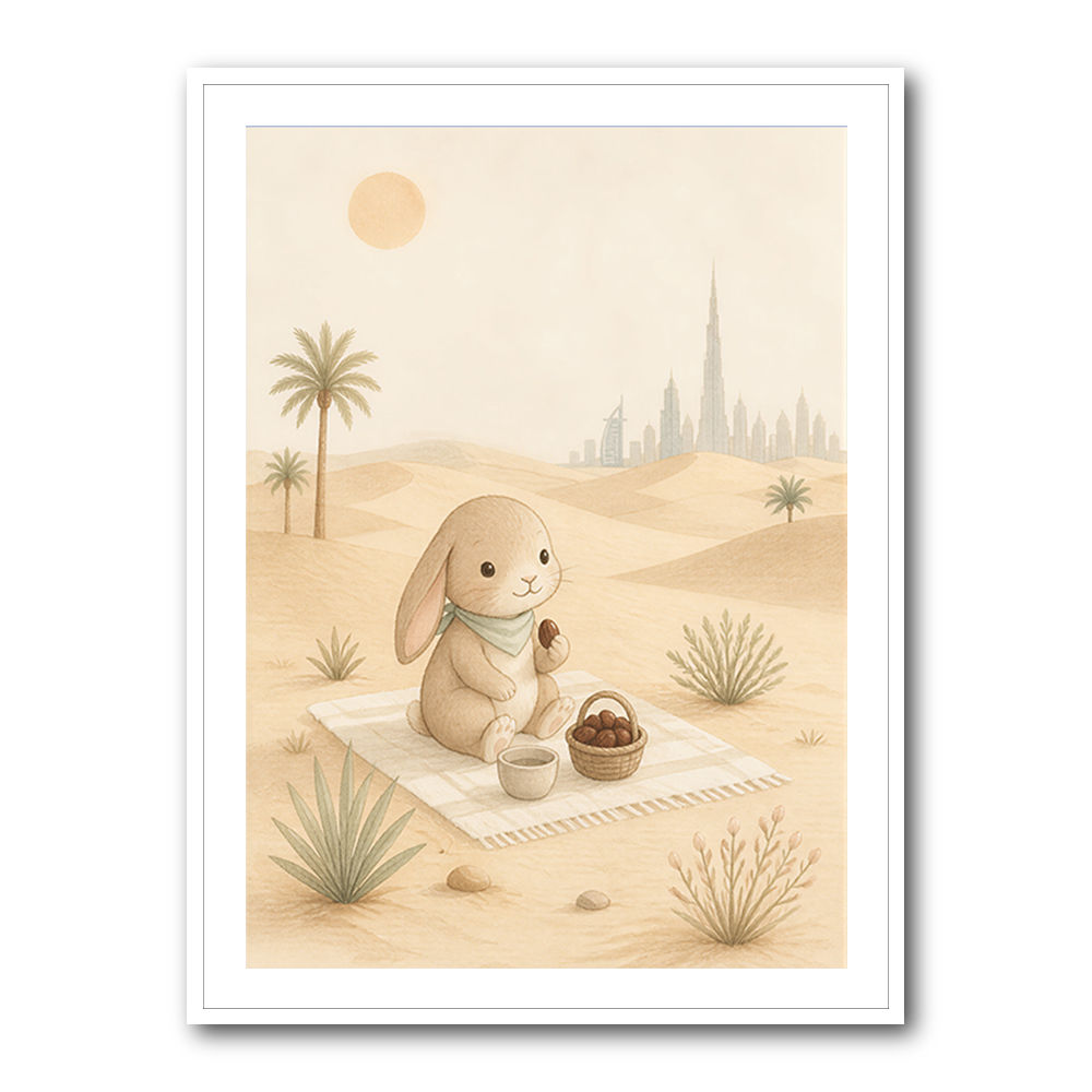 Rabbit Desert Picnic Childrens Wall Art Print