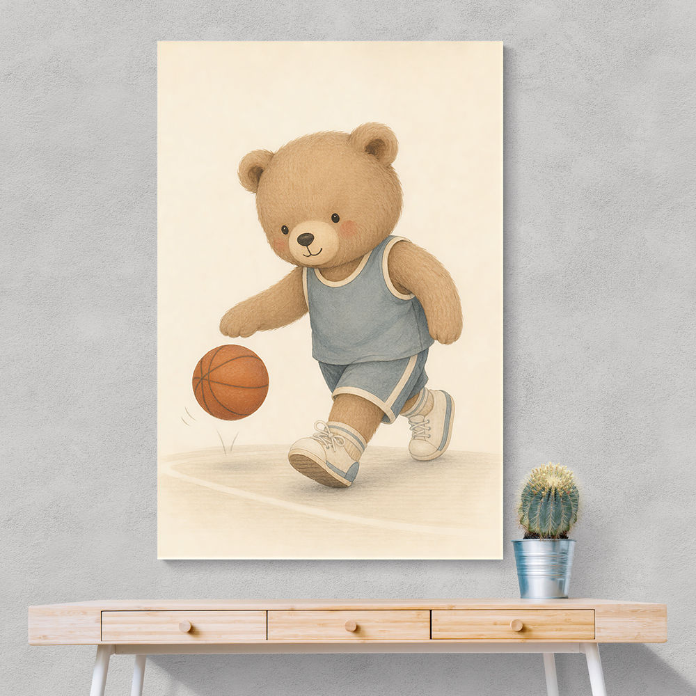 Bear Basketball Childrens Wall Art Print