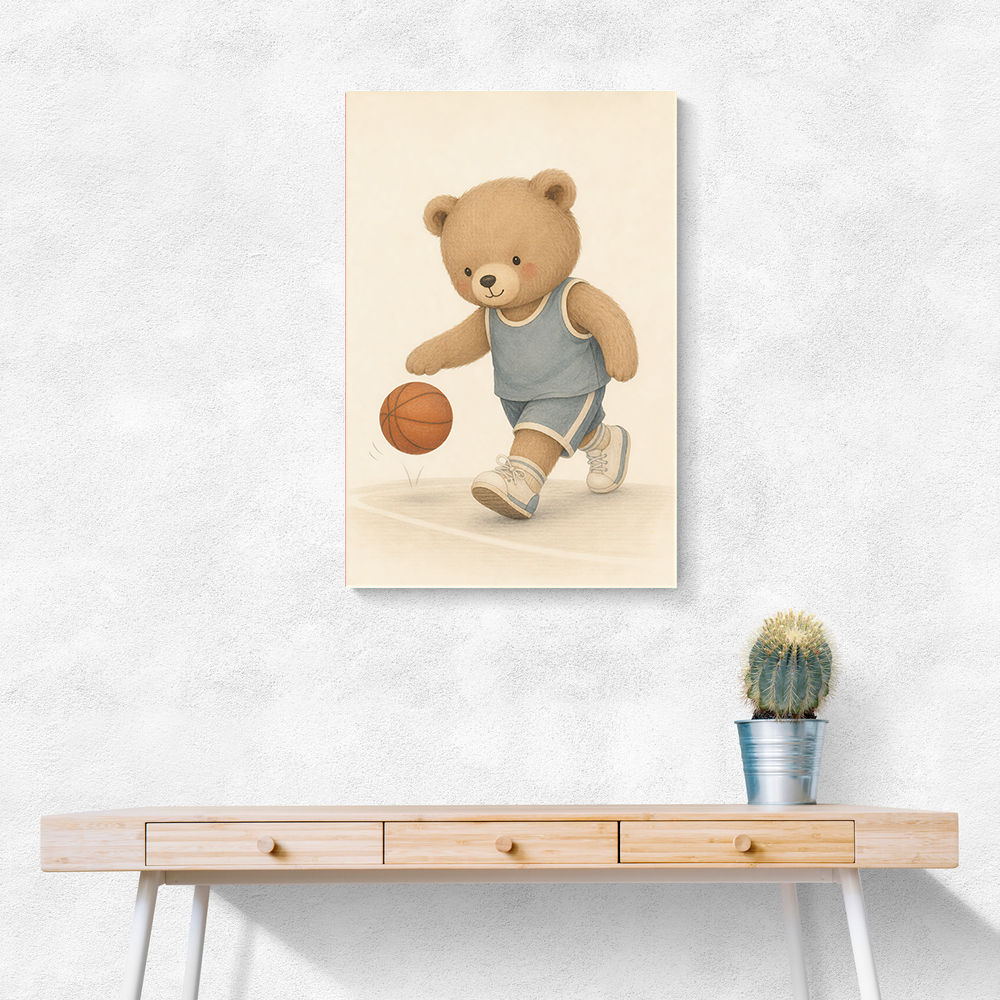 Bear Basketball Childrens Wall Art Print