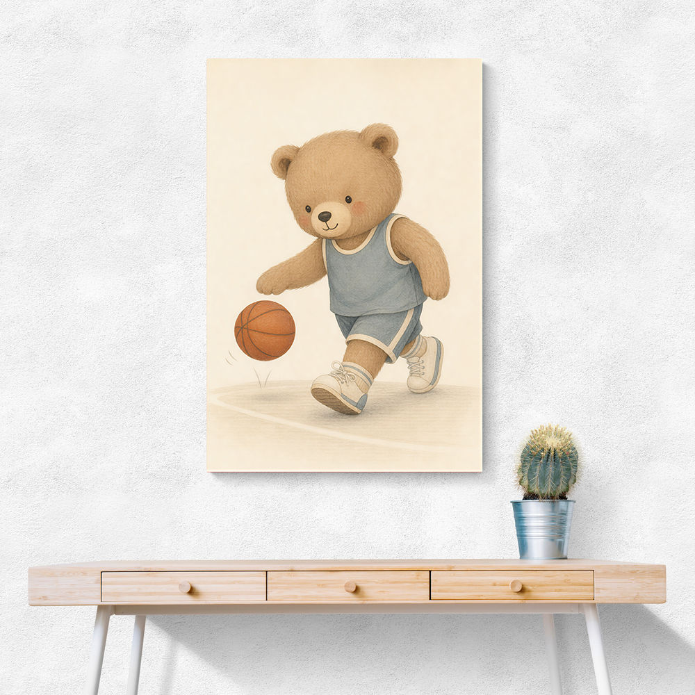 Bear Basketball Childrens Wall Art Print