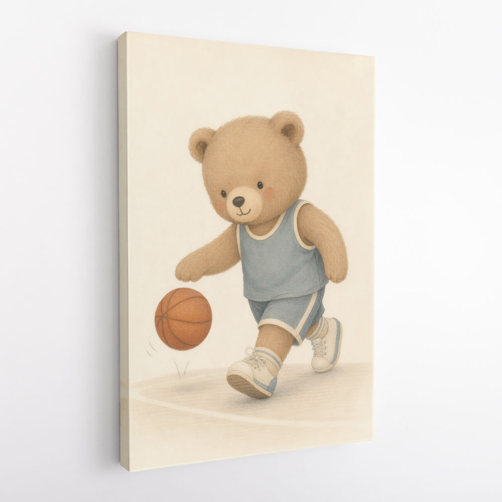 Bear Basketball Childrens Wall Art Print