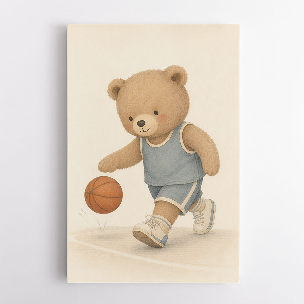 Bear Basketball Childrens Wall Art Print